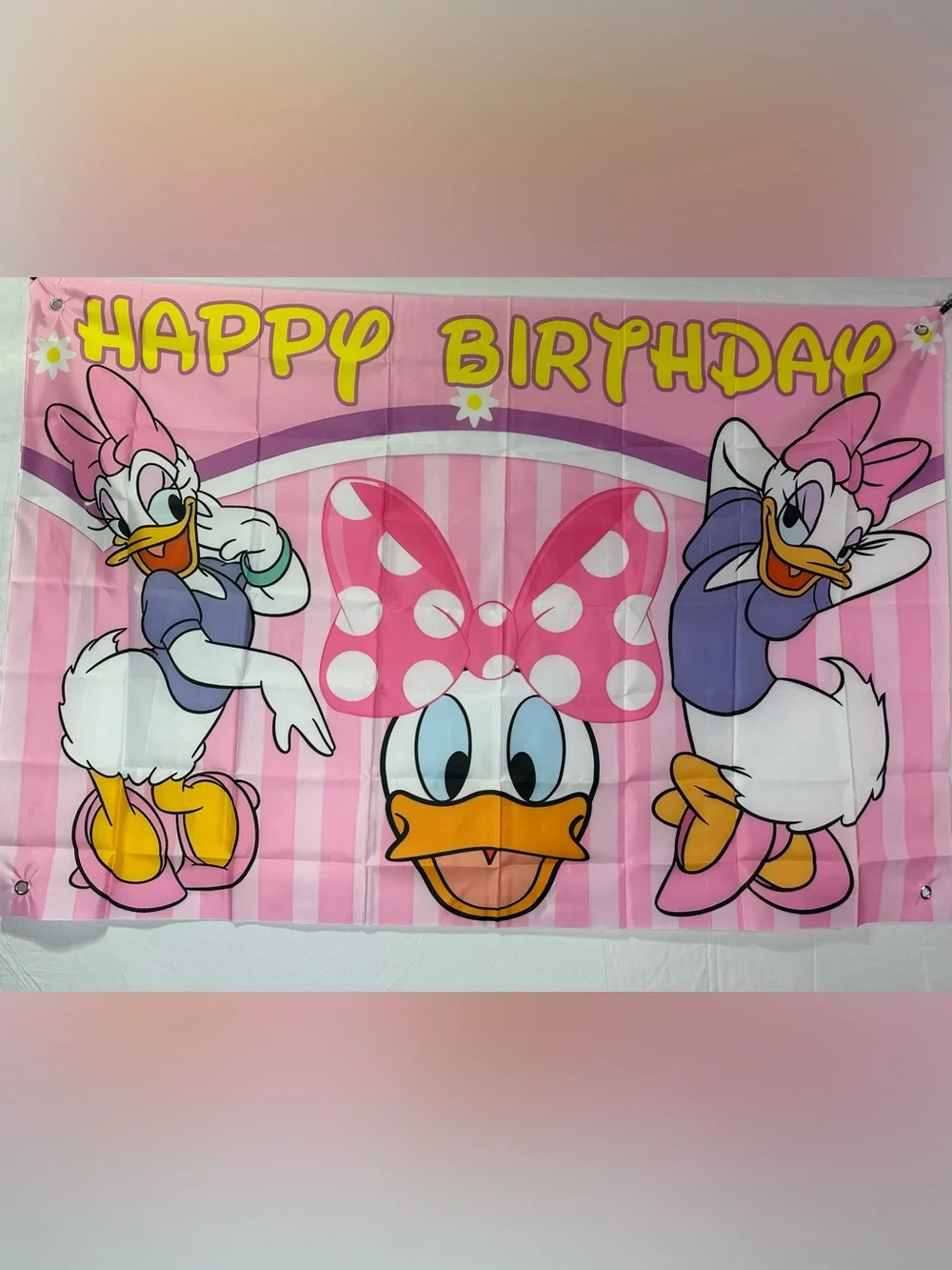 Daisy Duck Happy Birthday Backdrop Banner 5x3Ft.